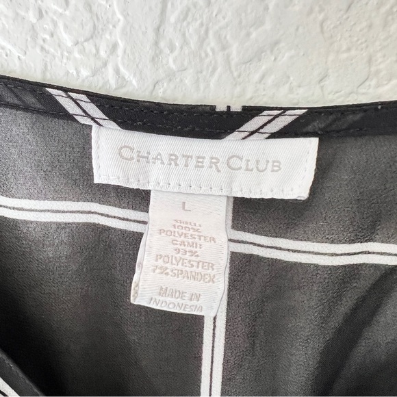 Charter Club Plaid Semi Sheer Rainfall Long Sleeve Blouse Size Large - Picture 8 of 8